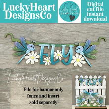 Load image into Gallery viewer, Dragonfly Banner Holiday Door Sign Interchangeable File, SVG, Fence, Standing, Flower, Daisy, Summer, Seasonal Home Welcome, glowforge