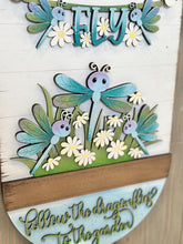 Load image into Gallery viewer, Dragonfly Banner Holiday Door Sign Interchangeable File, SVG, Fence, Standing, Flower, Daisy, Summer, Seasonal Home Welcome, glowforge