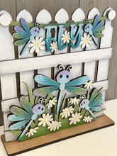 Load image into Gallery viewer, Dragonfly Banner Holiday Door Sign Interchangeable File, SVG, Fence, Standing, Flower, Daisy, Summer, Seasonal Home Welcome, glowforge
