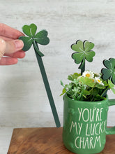 Load image into Gallery viewer, Clover Shamrock Mug Stick File SVG, Glowforge Tiered Tray, Tray Decor, St. Patrick's Day, Leprechaun Plant Topper, Gift, LuckyHeartDesignsCo
