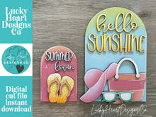 Load image into Gallery viewer, Hello Sunshine Summer Tall Arch Sign Interchangeable File SVG, TINY, INSERT only Flip Flops Glowforge Holiday Tiered LuckyHeartDesignsCo