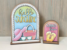 Load image into Gallery viewer, Hello Sunshine Summer Tall Arch Sign Interchangeable File SVG, TINY, INSERT only Flip Flops Glowforge Holiday Tiered LuckyHeartDesignsCo