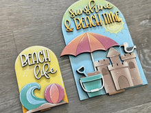 Load image into Gallery viewer, Beach Summer Tall Arch Sign Interchangeable File SVG, TINY, INSERT only Sand Castle Umbrella Glowforge Holiday Tiered LuckyHeartDesignsCo