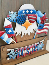 Load image into Gallery viewer, Bald Eagle America Holiday Door Sign Interchangeable File, SVG, Flag, USA, Summer, Fireworks Fourth of July Seasonal Home Welcome, glowforge