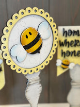 Load image into Gallery viewer, Bee Pedestal Spindle Slide On Seasonal Set Interchangeable File SVG, Summer, Spring Bumble Home Sign, Decor Glowforge, LuckyHeartDesignsCo