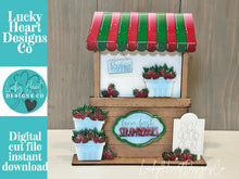 Load image into Gallery viewer, Strawberry Interchangeable Market Stand File SVG, Fruit, Spring Tiered Tray, Standing Sign, Summer Glowforge, LuckyHeartDesignsCo