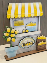 Load image into Gallery viewer, Lemon Interchangeable Market Stand File SVG, Fruit, Lemonade, Tiered Tray, Standing Sign, Summer Glowforge, LuckyHeartDesignsCo