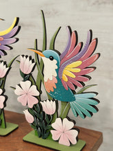 Load image into Gallery viewer, Hummingbird Standing Sign File SVG, Glowforge Flower, Daisy, Dragonflies, Butterfly Spring, Summer, Daisies, Tiered Tray LuckyHeartDesignsCo