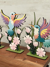 Load image into Gallery viewer, Hummingbird Standing Sign File SVG, Glowforge Flower, Daisy, Dragonflies, Butterfly Spring, Summer, Daisies, Tiered Tray LuckyHeartDesignsCo