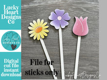 Load image into Gallery viewer, Spring Flowers Mug Stick File SVG, Glowforge Tiered Tray, Tray Decor, Tulip, Floral, Plant Topper, Spring, Stake, Gift, LuckyHeartDesignsCo