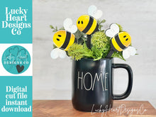 Load image into Gallery viewer, Bee Mug Stick File SVG, Glowforge Tiered Tray, Tray Decor, Bumble, Honey, Floral, Plant Topper, Spring, Stake, Gift, LuckyHeartDesignsCo