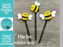 Load image into Gallery viewer, Bee Mug Stick File SVG, Glowforge Tiered Tray, Tray Decor, Bumble, Honey, Floral, Plant Topper, Spring, Stake, Gift, LuckyHeartDesignsCo