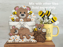 Load image into Gallery viewer, Bear Daisy Bee Flower Basket Interchangeable File SVG, Floral, Woodland, Bumble, Floral, Daisy, Tiered Tray, Glowforge, LuckyHeartDesignsCO