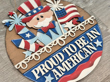 Load image into Gallery viewer, Uncle Sam America Holiday Door Sign Interchangeable File, SVG, Flag, USA, Summer, Fireworks Fourth of July Seasonal Home Welcome, glowforge