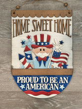 Load image into Gallery viewer, Uncle Sam America Holiday Door Sign Interchangeable File, SVG, Flag, USA, Summer, Fireworks Fourth of July Seasonal Home Welcome, glowforge