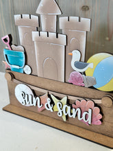 Load image into Gallery viewer, Beach Summer Holiday Door Sign Interchangeable File, SVG, Sand Castle Seagull Ocean Vacation Fourth of July Seasonal Home Welcome, glowforge