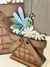 Load image into Gallery viewer, Dragonfly Flower Basket Interchangeable File SVG, Floral, Dragonflies, Butterfly Floral, Daisy, Tiered Tray, Glowforge, LuckyHeartDesignsCO