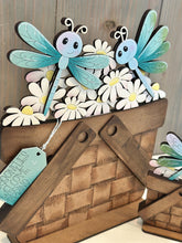 Load image into Gallery viewer, Dragonfly Flower Basket Interchangeable File SVG, Floral, Dragonflies, Butterfly Floral, Daisy, Tiered Tray, Glowforge, LuckyHeartDesignsCO