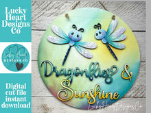 Load image into Gallery viewer, Dragonfly Sunshine Door Hanger Sign File SVG, Spring Flower, Butterfly, Spring, Summer, Glowforge, LuckyHeartDesignsCo