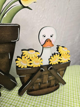 Load image into Gallery viewer, Goose Spring Flower Basket Interchangeable File SVG, TINY, Floral, Daisy, Umbrella, Duck Garden Tiered Tray, Glowforge, LuckyHeartDesignsCo