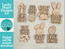 Load image into Gallery viewer, Easter Mug Hugger Bundle File SVG, Glowforge, Bunny, Jelly Bean, Cross, Egg, Carrot Tiered Tray, Plant Topper, Gift, LuckyHeartDesignsCo