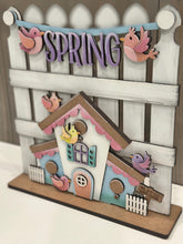 Load image into Gallery viewer, Bird Spring Banner Holiday Door Sign Interchangeable File, SVG, Fence, Standing, Flower, Daisy, Summer, Seasonal Home Welcome, glowforge