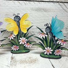 Load image into Gallery viewer, Butterfly Daisy Standing Sign File SVG, Glowforge Flower, Daisies, Spring, Summer, Butterflies, Tiered Tray LuckyHeartDesignsCo