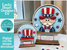 Load image into Gallery viewer, Uncle Sam Snow Globe Interchangeable File SVG, TINY Fourth, Glowforge, Summer, Fireworks, America, USA, Tiered Tray LuckyHeartDesignsCo