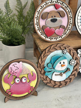 Load image into Gallery viewer, Seasonal Friends Round Interchangeable Leaning Sign File SVG, Ladder, Holiday, Christmas, Halloween, Fall, Glowforge, LuckyHeartDesignsCo