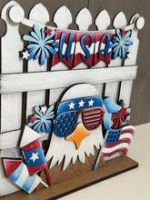 Load image into Gallery viewer, Bald Eagle America Holiday Door Sign Interchangeable File, SVG, Flag, USA, Summer, Fireworks Fourth of July Seasonal Home Welcome, glowforge