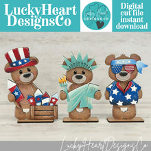 Load image into Gallery viewer, Bear July Fourth Standing File SVG, Glowforge, Summer, America, Flag, Statue of Liberty, Firework, USA, Tiered Tray LuckyHeartDesignsCo