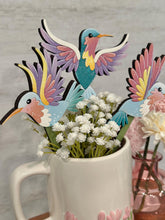Load image into Gallery viewer, Hummingbird Mug Stick File SVG, Glowforge Tiered Tray, Tray Decor, Butterfly, Spring, Summer, Plant Topper, Gift, LuckyHeartDesignsCo