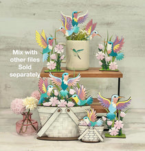 Load image into Gallery viewer, Hummingbird Mug Stick File SVG, Glowforge Tiered Tray, Tray Decor, Butterfly, Spring, Summer, Plant Topper, Gift, LuckyHeartDesignsCo