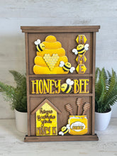 Load image into Gallery viewer, Bee Wall Collage Shelf Holder Interchangeable Sign File, Glowforge, Honey, Bumble, Summer, Spring Standing, LuckyHeartDesignsCo