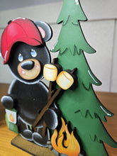 Load image into Gallery viewer, Bear Camping Standing Sign File SVG, Glowforge, Summer, S'mores, Campfire, Fishing, Woodland, Tiered Tray LuckyHeartDesignsCo