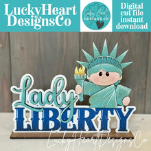 Load image into Gallery viewer, Statue of Liberty Shelf Sitter Sign File SVG, Fourth of July, Fireworks, Flag USA America Tiered Tray Glowforge, LuckyHeartDesignsCo