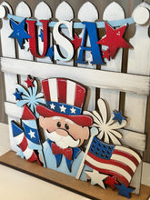 Load image into Gallery viewer, Uncle Sam America Holiday Door Sign Interchangeable File, SVG, Flag, USA, Summer, Fireworks Fourth of July Seasonal Home Welcome, glowforge