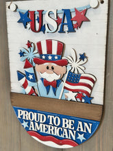Load image into Gallery viewer, Uncle Sam America Holiday Door Sign Interchangeable File, SVG, Flag, USA, Summer, Fireworks Fourth of July Seasonal Home Welcome, glowforge