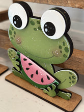 Load image into Gallery viewer, Summer Frog Standing File SVG, Glowforge, Swim, Pool, Beach, Watermelon, Ice cream, Sandcastle, Tiered Tray LuckyHeartDesignsCo