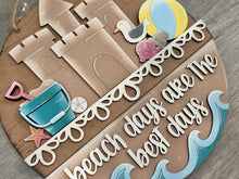Load image into Gallery viewer, Beach Summer Holiday Door Sign Interchangeable File, SVG, Sand Castle Seagull Ocean Vacation Fourth of July Seasonal Home Welcome, glowforge