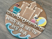 Load image into Gallery viewer, Beach Summer Holiday Door Sign Interchangeable File, SVG, Sand Castle Seagull Ocean Vacation Fourth of July Seasonal Home Welcome, glowforge