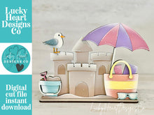 Load image into Gallery viewer, Beach Fun Sand Shelf Sitter Sign File SVG, Summer, Sun, Seagull, Sandcastle, Beach, Tiered Tray Glowforge, LuckyHeartDesignsCo