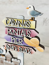 Load image into Gallery viewer, Beach Arrow Shelf Sitter Sign File SVG, Summer, Sun, Seagull, Sand, Sandcastle, Beach, Tiered Tray Glowforge, LuckyHeartDesignsCo
