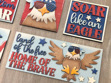 Load image into Gallery viewer, Bald Eagle America Interchangeable Leaning Sign File SVG, Fourth of July, Fireworks, USA Glowforge Tiered Tray LuckyHeartDesignsCo