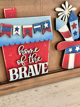 Load image into Gallery viewer, Fourth Of July Wall Collage Shelf Holder Interchangeable Sign File USA Glowforge, America Fireworks Uncle Sam, Standing, LuckyHeartDesignsCo