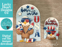 Load image into Gallery viewer, Bald Eagle America Tall Arch Sign Interchangeable File SVG, TINY, insert only, USA, Fireworks, Glowforge Holiday Tiered LuckyHeartDesignsCo
