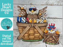 Load image into Gallery viewer, Bald Eagle Flower Basket Interchangeable File SVG, Fourth of July, America, USA Summer Fireworks Tiered Tray, Glowforge, LuckyHeartDesignsCo