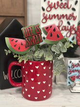 Load image into Gallery viewer, Watermelon Mug Stick File SVG, Glowforge Tiered Tray, Tray Decor, Fruit, Spring, Summer Plant Topper, Gift, LuckyHeartDesignsCo