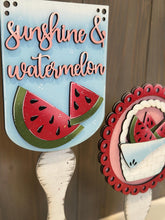 Load image into Gallery viewer, Watermelon Pedestal Spindle Slide On Seasonal Set Interchangeable File SVG, Summer, Fruit Home Sign, Decor Glowforge, LuckyHeartDesignsCo