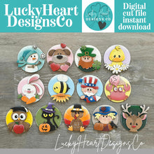 Load image into Gallery viewer, Seasonal Friends Round Interchangeable Leaning Sign File SVG, Ladder, Holiday, Christmas, Halloween, Fall, Glowforge, LuckyHeartDesignsCo